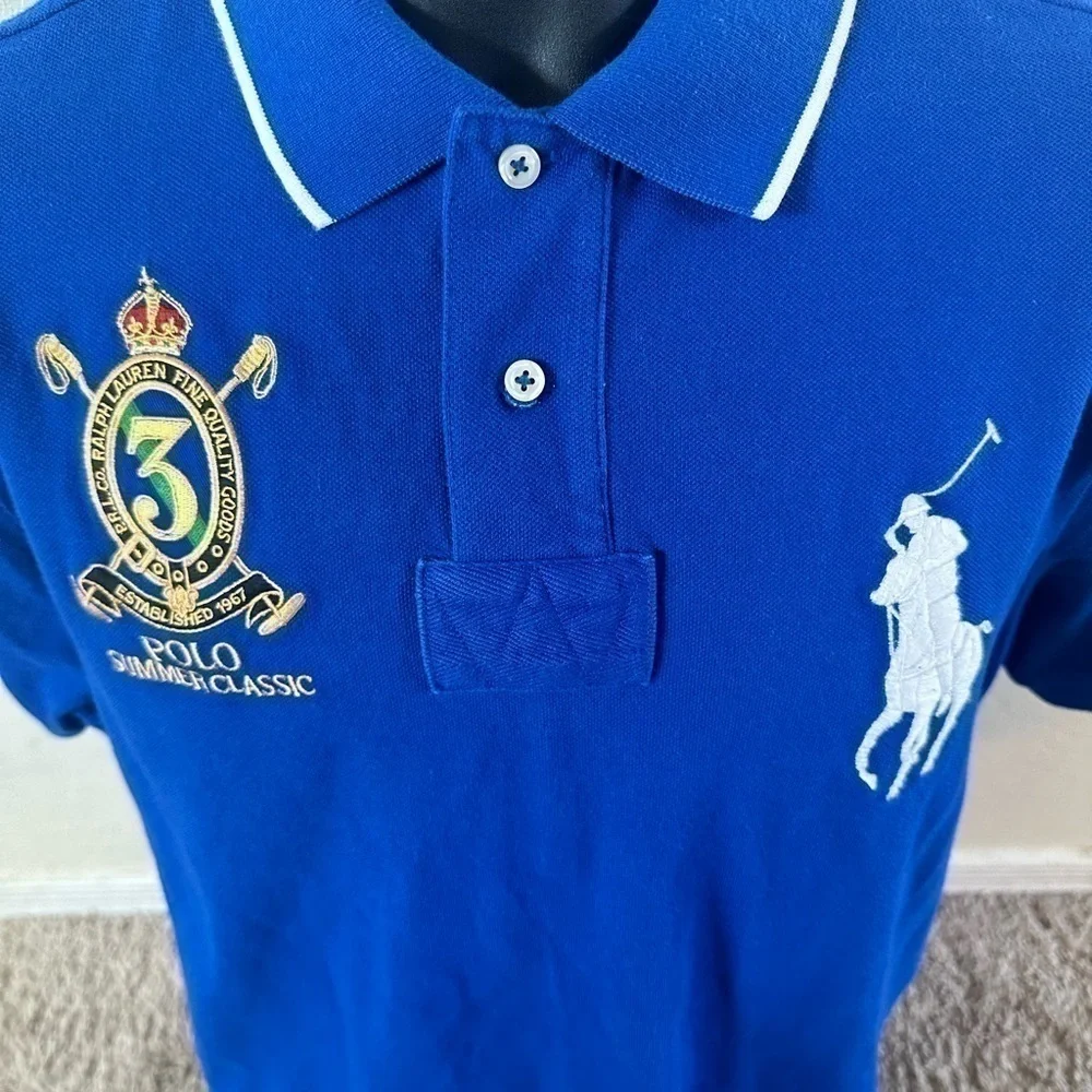 Polo Ralph Lauren Men's XL Blue Custom Fit Embroidered Short Sleeve Golf Polo